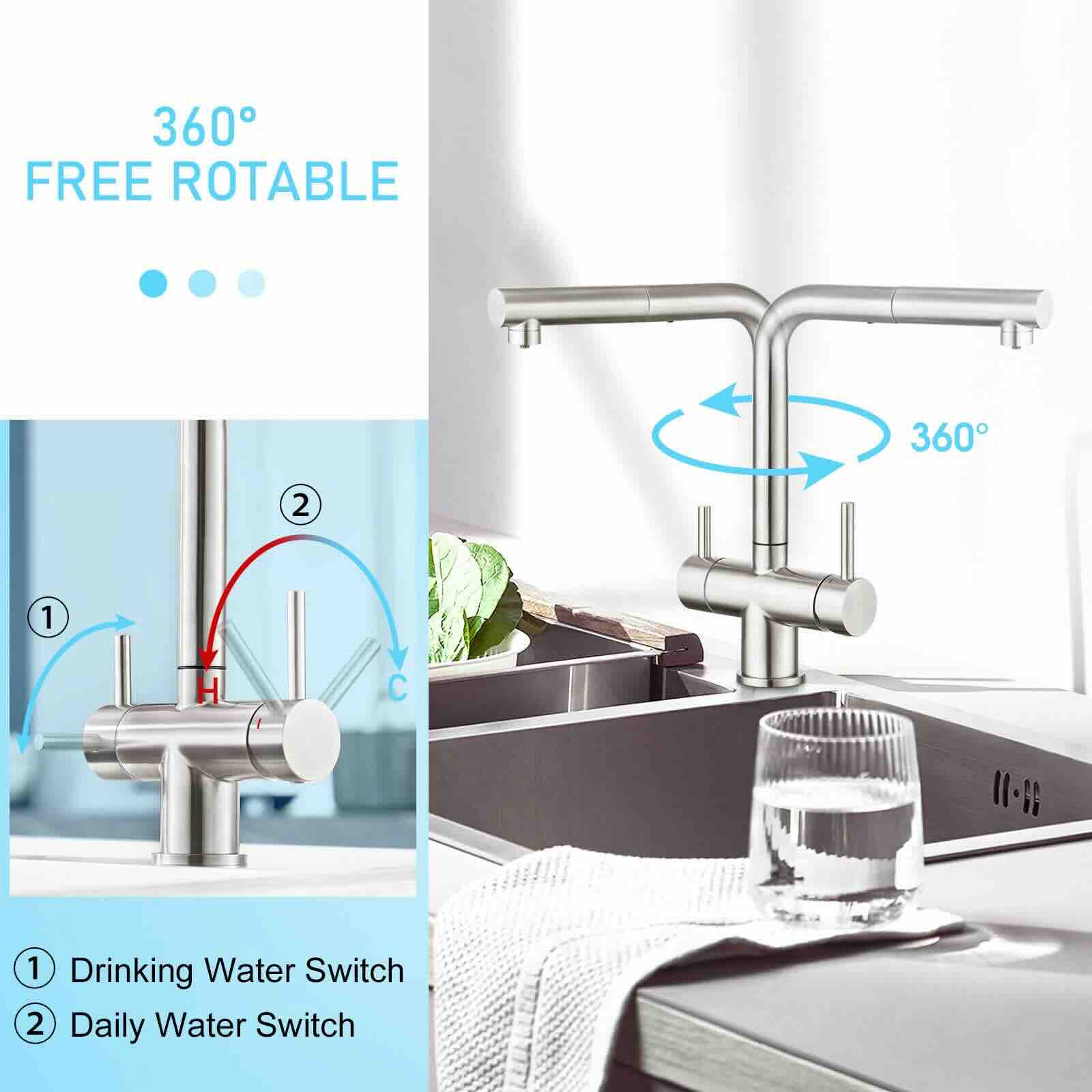 Wasserhahn 3in1 | Hydroselect ohne Brause (Edelstahl) METALFREE