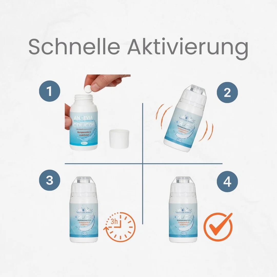 ANCEVIA Chlordioxid CDL | 2 Komponenten (A-250ml + B-Tablette | Desinfektion Wasserfilter
