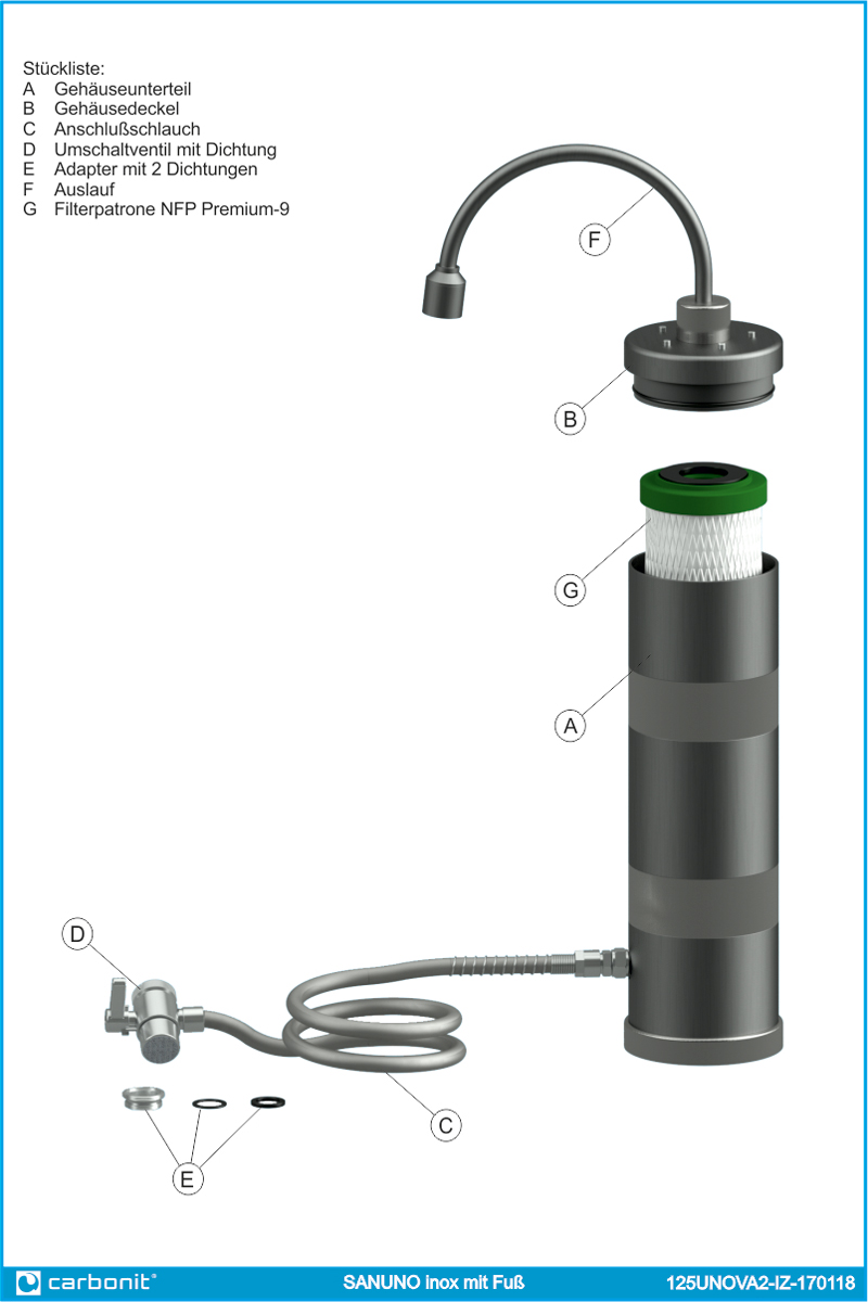 Carbonit Auftischfilter SanUno inox F aus Edelstahl