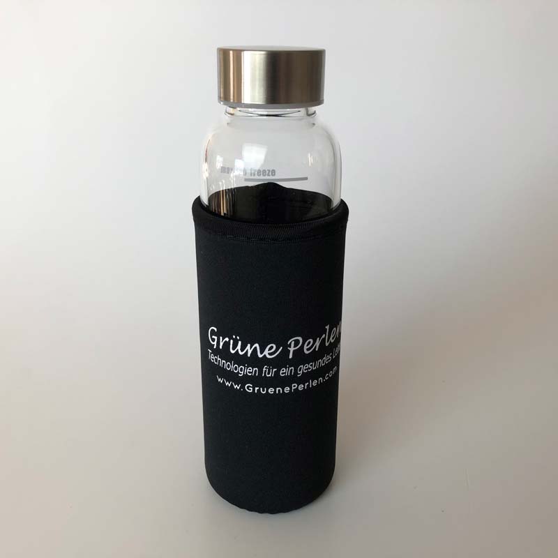 Saftflasche "Sina" aus Borosilikatglas mit Blume des Lebens (Hitze & Kältefest)